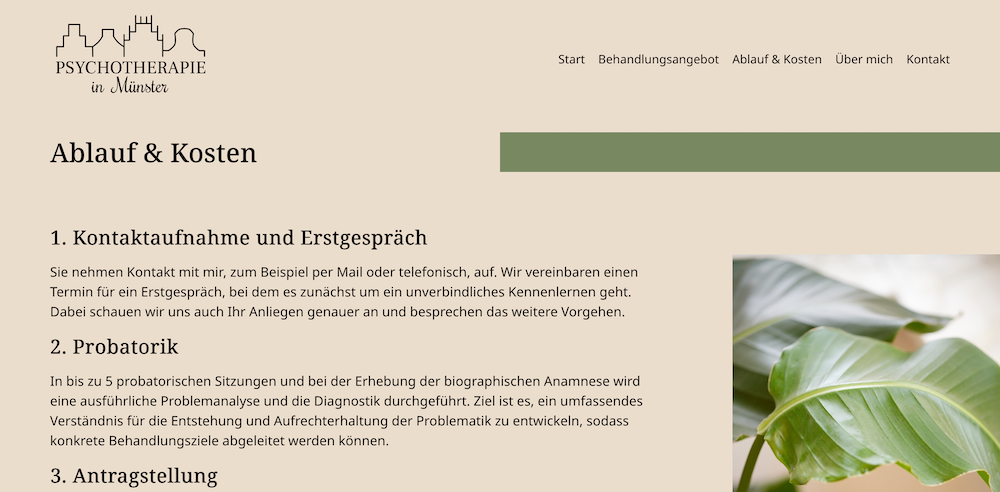 Website der Praxis Psychotherapie in Münster, gestaltet von Munir Adi